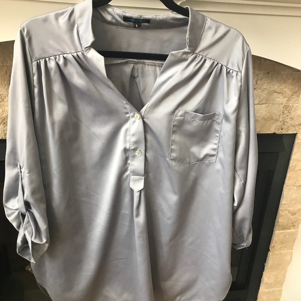 Satin Grey Shirt size L roll-up sleeves